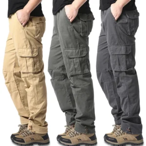 Large Pocket Loose Overalls Men's Outdoor Sports Jogging Tactical Pants Elastic Waist Pure Cotton Casual Work Pants 1