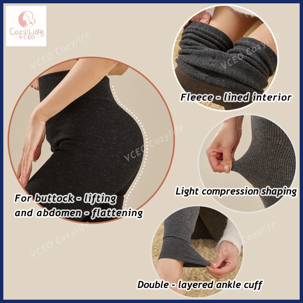 Warm fleece-padded leggings Winter Extra Warm Thickened Lounge Pants Heavyweight 300g Plush Fleece Thermal Leggings for Women 2