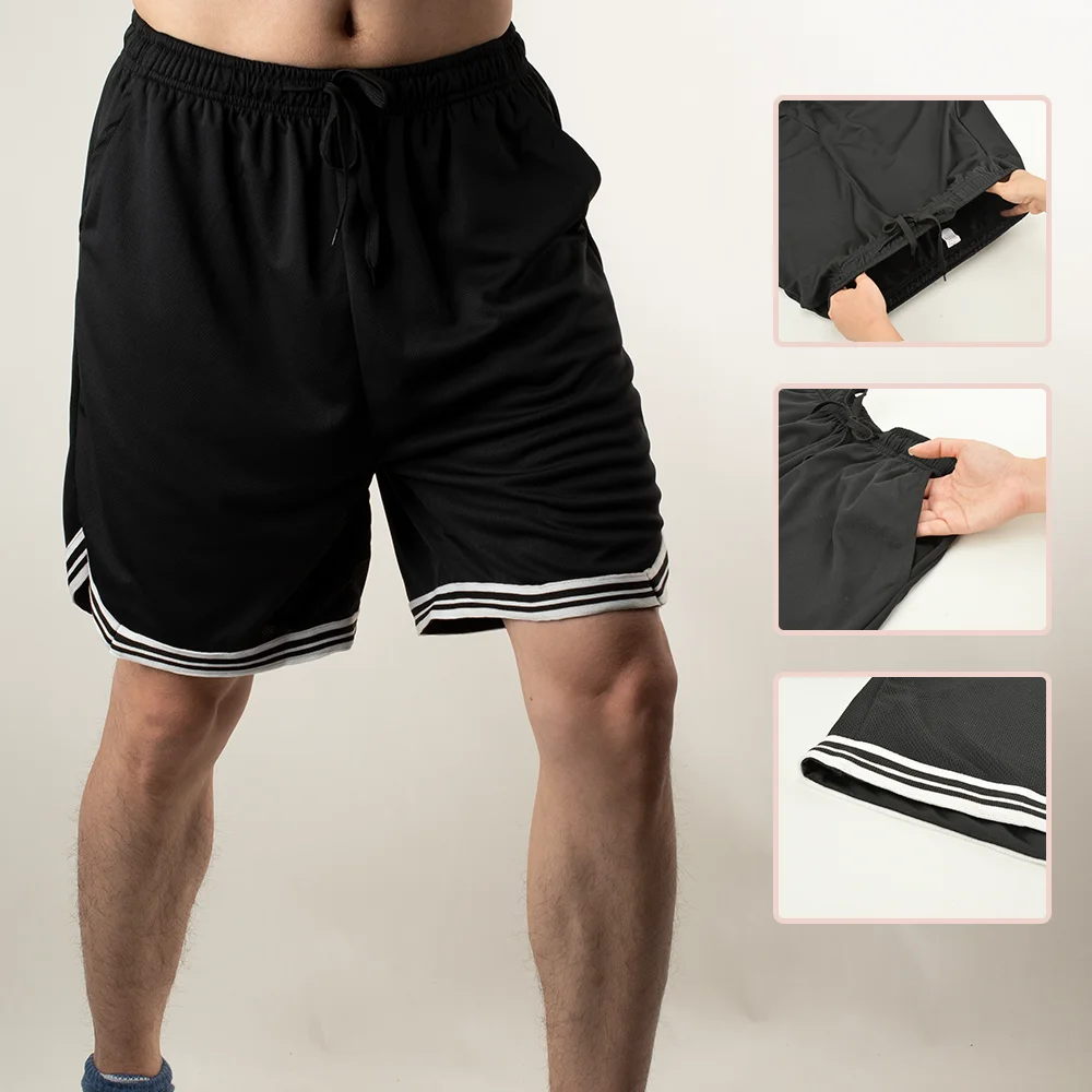 New Summer Men's Shorts Striped Loose Mesh Breathable Basketball Pants Black Casual Sport Fitness Jogging Street Ball Sweatpants 1