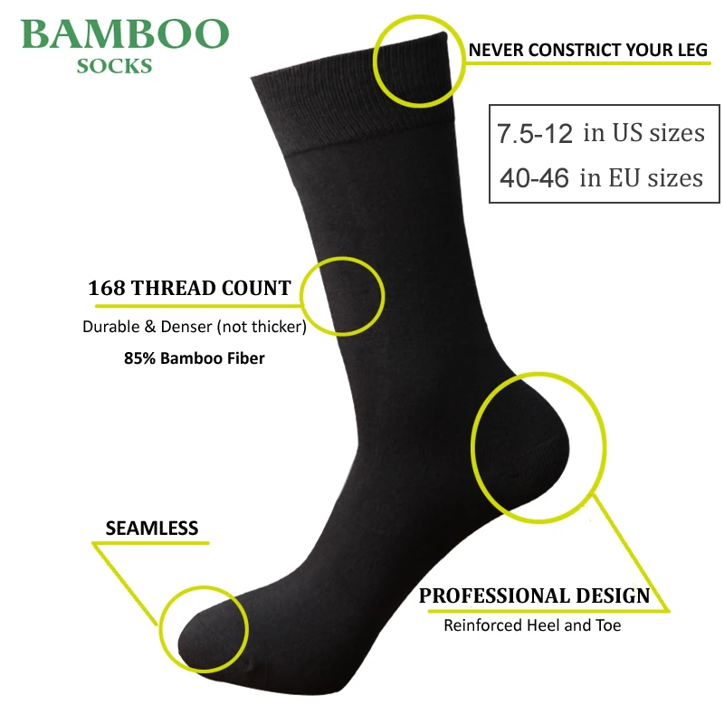 Match-Up Men Bamboo Grey Socks Breathable Anti-Bacterial man Business Dress Socks (6 Pairs/Lot) 2