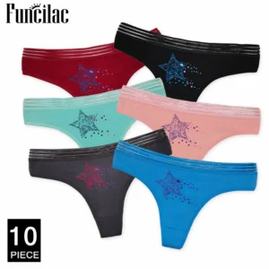 Women Panties Sexy Thongs G-string Star Print Lingerie Female Underwear Ladies Low Waist T-back Underpants G-string 10 pcs/lot 1
