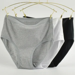 3PCS Women's Plus Size Cotton Underwear High Waist XL-6XL Breathable Anti-Roll Down Panties Ladies Striped Briefs Soft Everyday 1