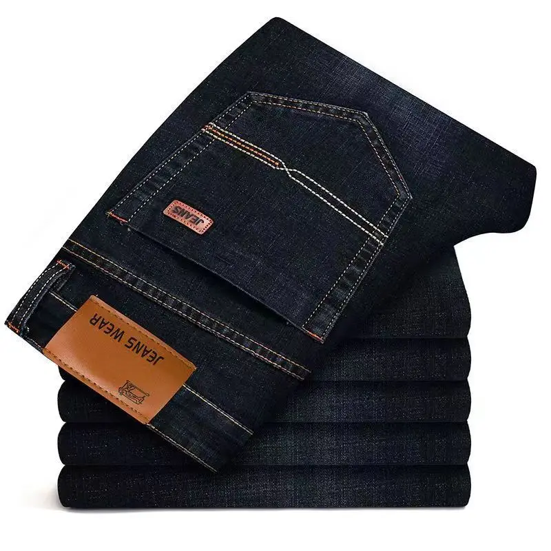 JEAN New Business Men's Jeans Casual Straight Stretch Fashion Classic Blue Black Work Denim Trousers Male Brand Clothing 1