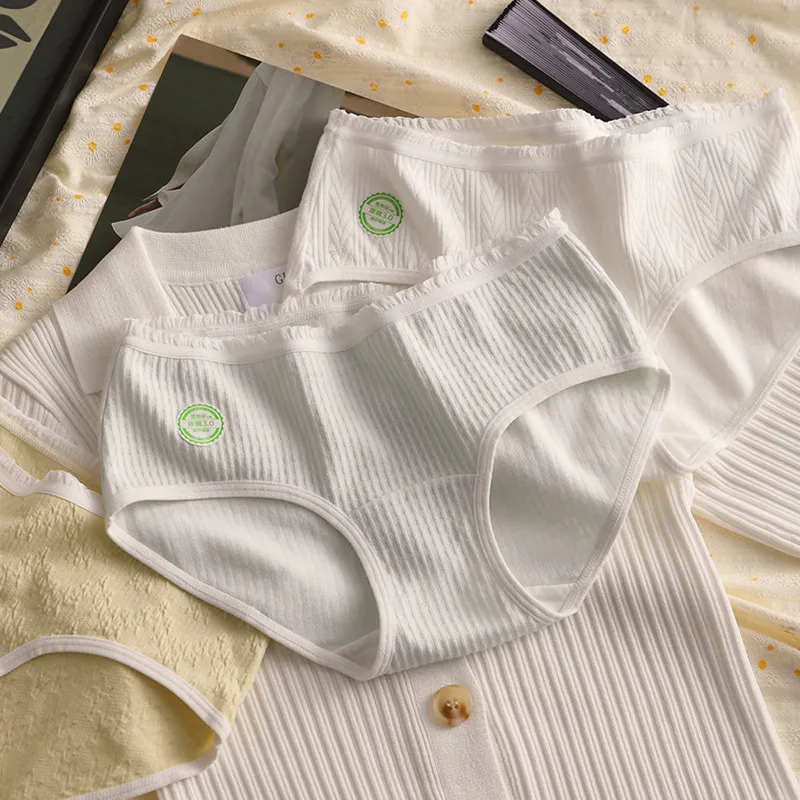 5PCS Women's Mid-Waist Pure Cotton Panties Comfortable Breathable Soft Jacquard Underwear Sexy Briefs Intimate Apparel 4