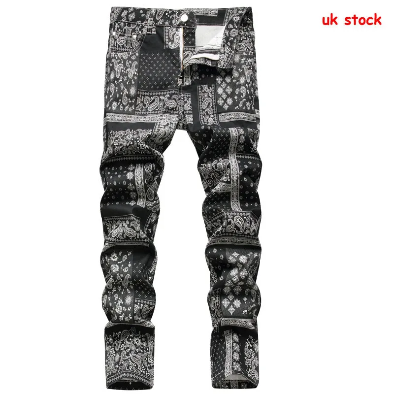 Christmas Casual Men's Jeans British Style Printed Stretch Denim Pants Slim Fit Straight Leg Jeans Xmas 6