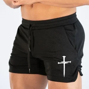 Muscle Running Shorts, Cross Logo Quick Drying Breathable Marathon Shorts, 3-minute Fitness Beach Pants, Tight Mesh Fabric 1