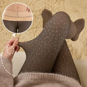 1 Pair Fleece Lined Tights Women Thermal Leggings Sheer Pantyhose Fake Translucent Warm Winter Tight Sexy Leopard Pattern Tights 1