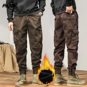 HIQOR 2025 New Cargo Pants Men Winter Man Y2k Harem Tactical Pants for Men Outdoor Fleece Multi-Pockets Cotton Casual Trousers 1