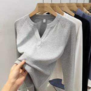 2025 Women's Basic Style Slim Fit V-Neck Long Sleeve T-Shirt Korean Style Versatile Simple Base Layer Top Casual Tee for Women 1