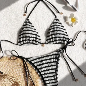 Ladies' striped and water ripple split swimsuit sexy bikini SexHy bikini swimsuit color blocking fashion high-end hot spring par 1