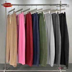 ZODF Retro 2025 Winter Warm 370gsm Batik Washed Fleece Pants For Man Unisex Distressed Thick Sport Straight Trousers HY1166 1