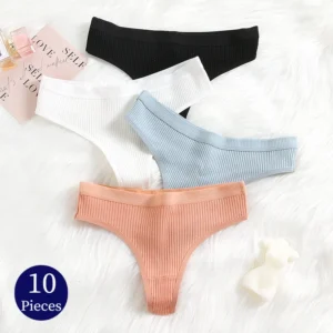 WarmSteps 10PCS Women's Panties Set Simple Striped Thongs Female Cotton Underwear Sexy Lingerie Cozy Sports G-Strings Underpants 1