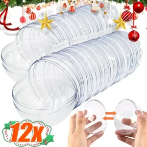 1/12Pcs DIY Hollow Balls Christmas Plastic Transparent Fillable Bauble Xmas Tree Hanging Ornaments Home Party Gifts Box Decor 1