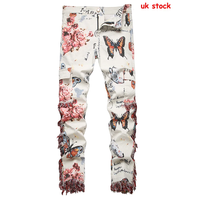 Christmas Pants Xmas Printed Jeans Festival Casual Men's Jeans British Style Stretch Denim Pants Slim Fit Straight Leg Jeans 5