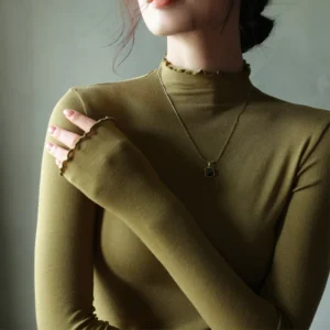 Modal Semi-turtleneck Women's Long sleeve T-shirts Fungus Edge Women Bottoming Tee Shirt Inner Long-sleeved Woman Tops Tees 1