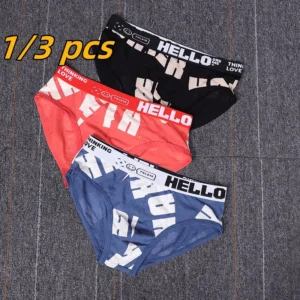 1/3 Pcs Men's Skin Friendly Soft Pure Cotton Comfortable Breathable Protruding Crotch Fashionable Colorful Briefs PA3227 M-3XL 1