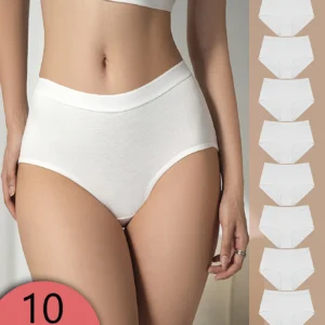 10-piece set of solid-color, soft and skin-friendly high-waisted briefs, seamless cotton and fashionable women's underwear 1