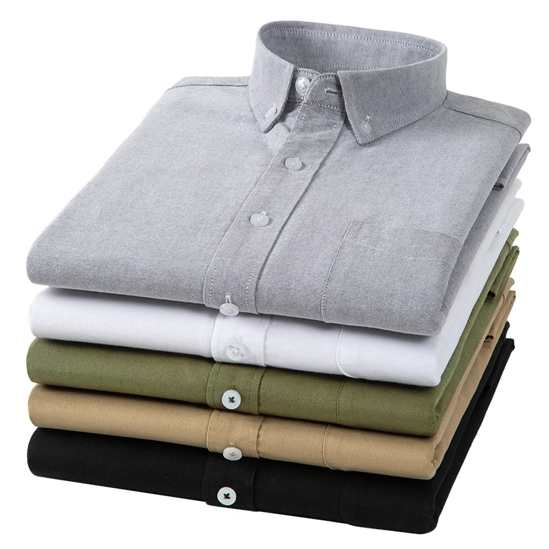 Oxford Shirts for Men 100% Cotton Solid Color Man Fashion Clothing Trends New Korean Style Young Long Sleeve Casual Dress Shirts 6