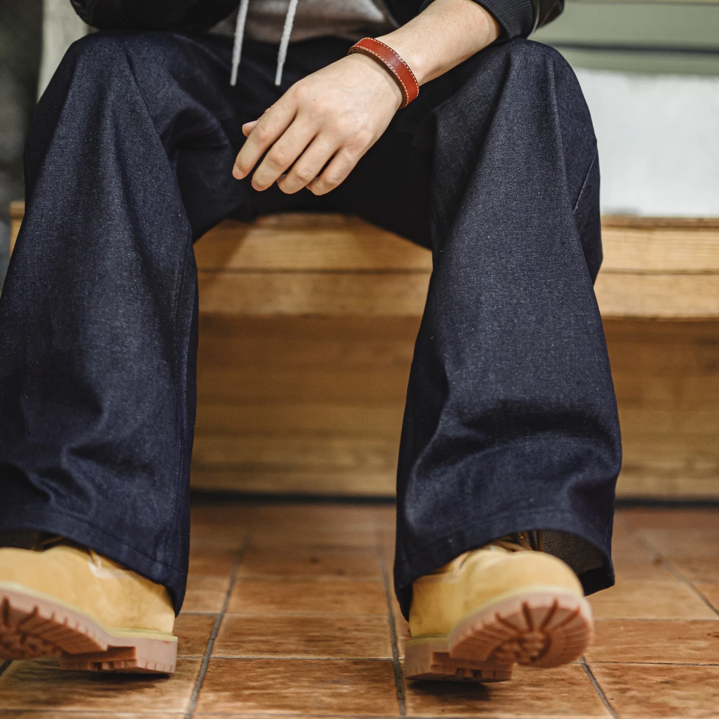 Maden Vintage 15.6oz Selvedge Raw Denim Jeans Heavyweight Blue Loose Fit Wide-Leg Jeans Zip Fly Cotton Trousers with Pockets 5