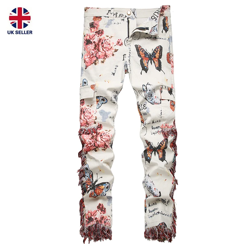 Christmas Pants Xmas Printed Jeans Festival Casual Men's Jeans British Style Stretch Denim Pants Slim Fit Straight Leg Jeans 6