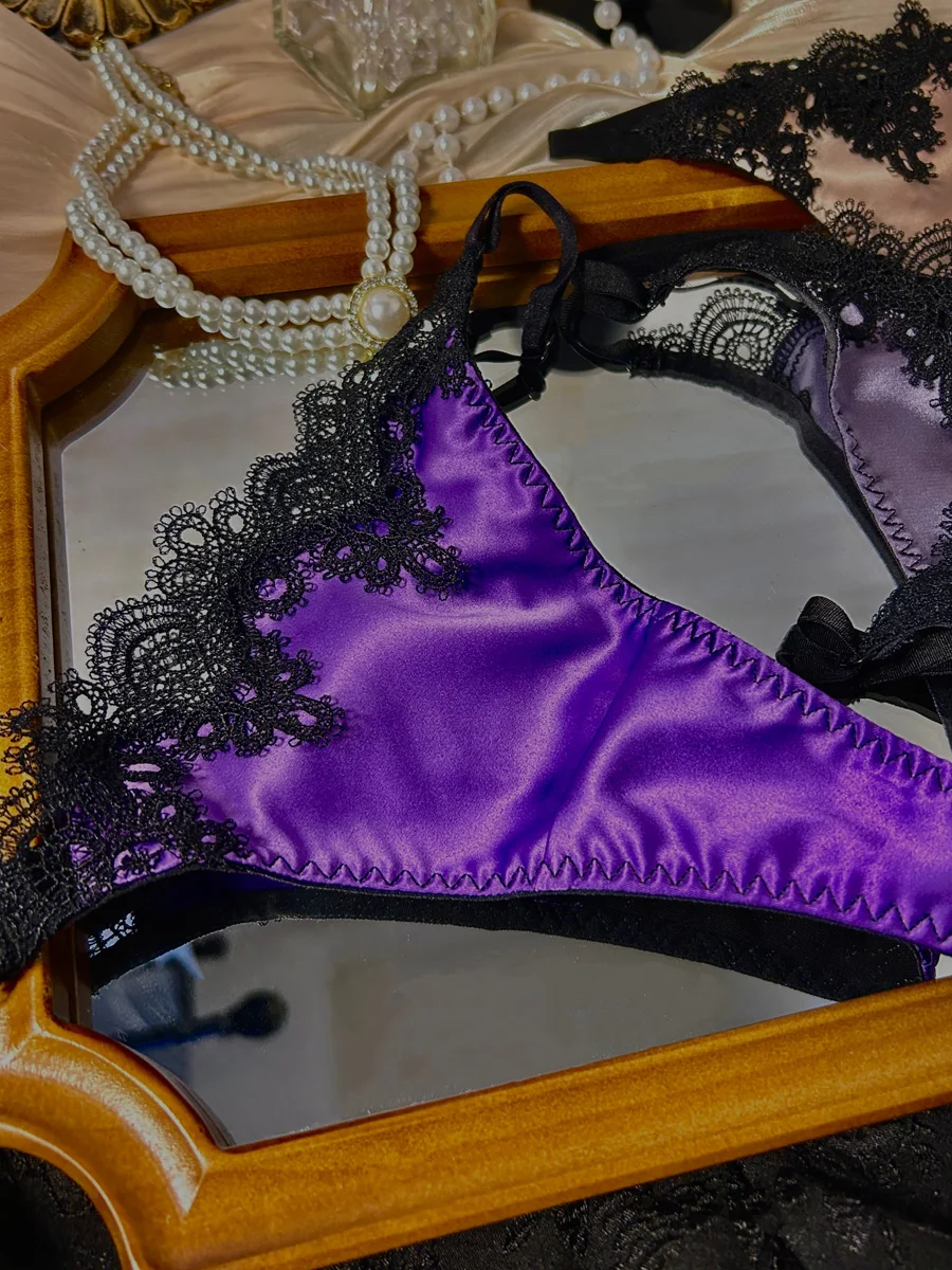 Sensual Lace Satin Women's Thong Underwear Ultra-Thin Pure Desire Fire T-Panties Low Waist Faionable Youth Sle 5