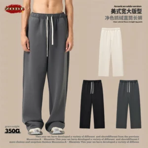 ZODF Casual Man 350gsm Fleece Straight Pants Unisex Loose Fit Sport Warm Wide Leg Trousers Brand Bottoms For Winter HY0037 1