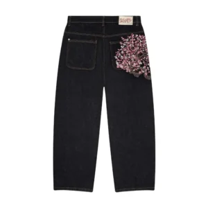 Y2K Harajuku jeans Goth vintage plum blossom embroidery pattern wide leg pants men women denim fabric American style street wear 1