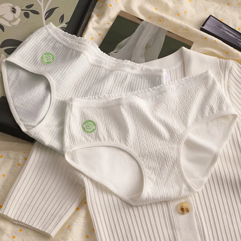 5PCS Women's Mid-Waist Pure Cotton Panties Comfortable Breathable Soft Jacquard Underwear Sexy Briefs Intimate Apparel 3