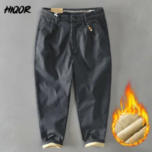 HIQOR Cargo Pants Trousers For Men 2025 Winter Flacee Casual Pants Warm Cargo Man Trousers Fashion Beading Khaki Business Pant 1