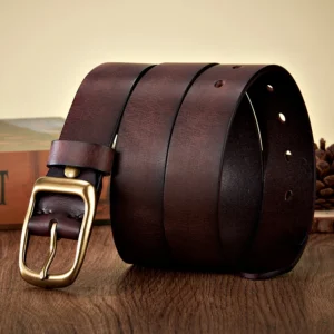 3.3CM High Quality Natural Cowskin Genuine Leather Belt Men Casual Copper Buckle Business Male Strap For Jeans Cowboy Cintos 1