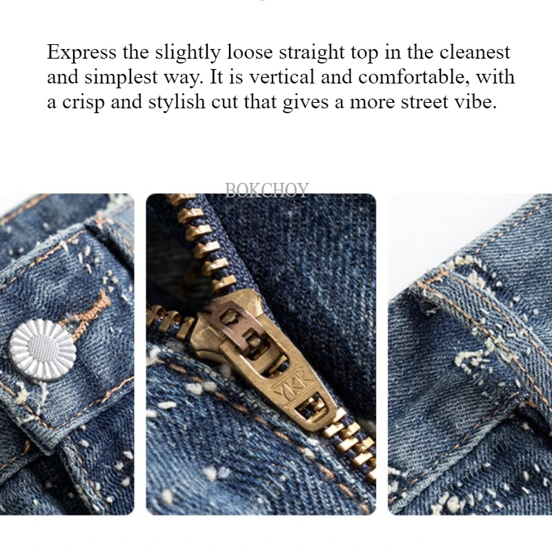 2025 Autumn New Vintage Washed Printed Cotton Wide Leg Jeans for Men Clothing Loose Male Trousers AG7323 4