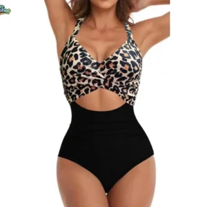 Animal Print One Piece Swimsuit Halter Neck Push Up For Women Tummy Control Leopard Print Beach Vacation Activities Collection 1