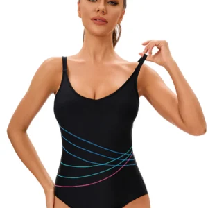 2026 New Striped Print Sport Swimwear Women One Piece Swimsuit Female Bathing Suit Plus Size Swimming Suit For Women Monokini 1