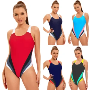 One Piece Women Swimwear Swimsuit Bathing Suit Patchwork Female Beachwear Bodysuit Backless Plus Size Sports 2024 New 1