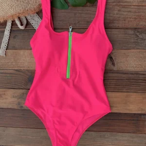 Front Zip Up One Piece Swimsuit Monokini Backless Swimwear One-piece Swimming Suit for Women Summer Trend Beachwear 1