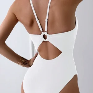 2025 new sexy sling openwork backless slim solid color ring personality ladies one-piece bikini 1